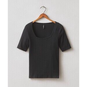 American Giant Shirt Womens M Black Rib Square Neck Short Sleeve Cotton Luxe NEW